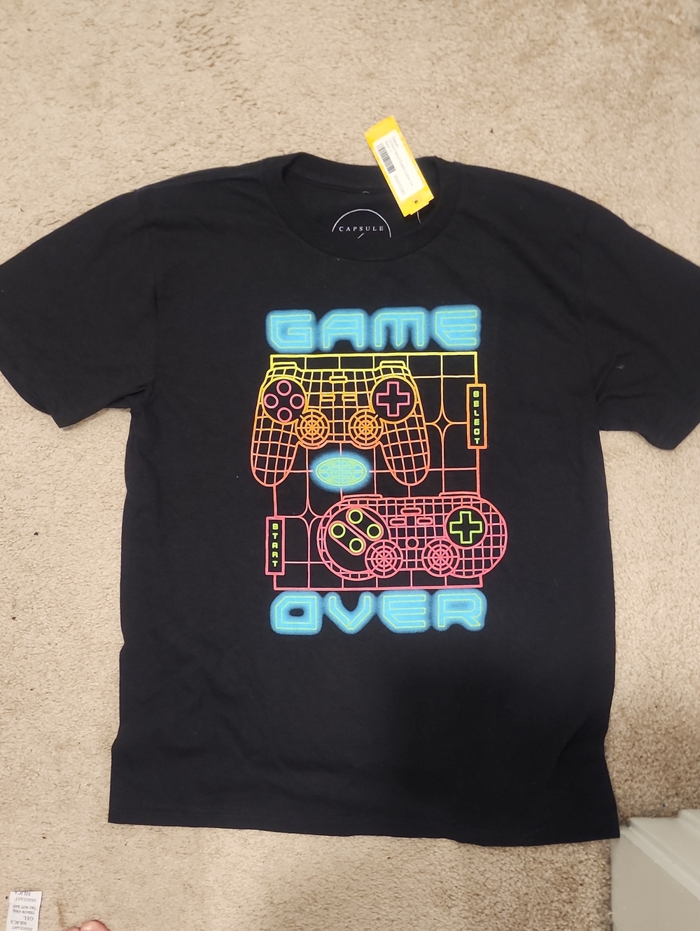 NWT Black "Game Over" Neon Controllers Graphic Tee L BOYS
